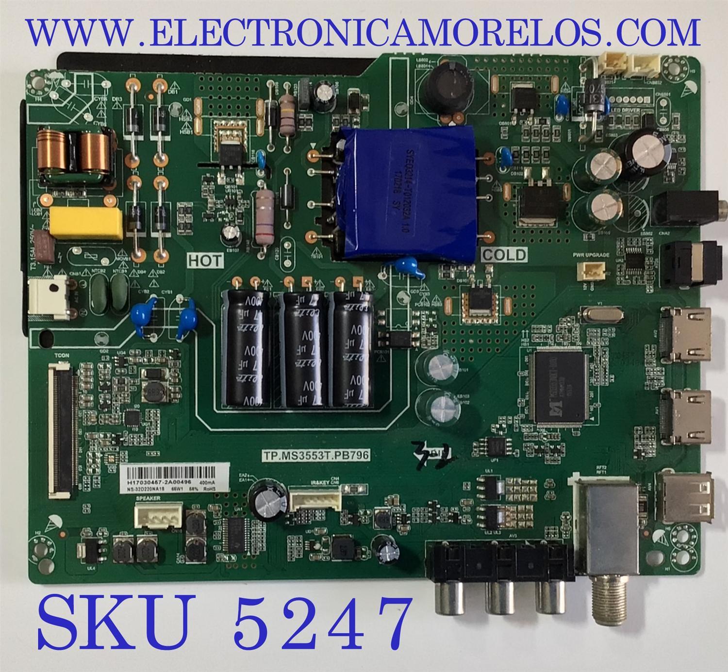 MAIN FUENTE PARA TV INSIGNIA / NUMERO DE PARTE 3200291296  / TP.MS3553T.PB796 / H17030457-2A00496 / 320021034400005 / 2170302_002005 / MODELO NS-32D220NA18